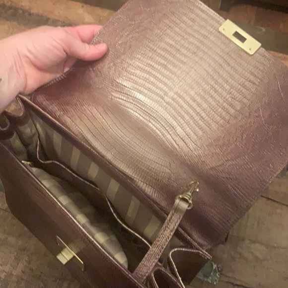 Brahmin Leather Satchel, Glossy taupe/brown. Retail $ 325. Excellent condition. - Picture 5 of 8